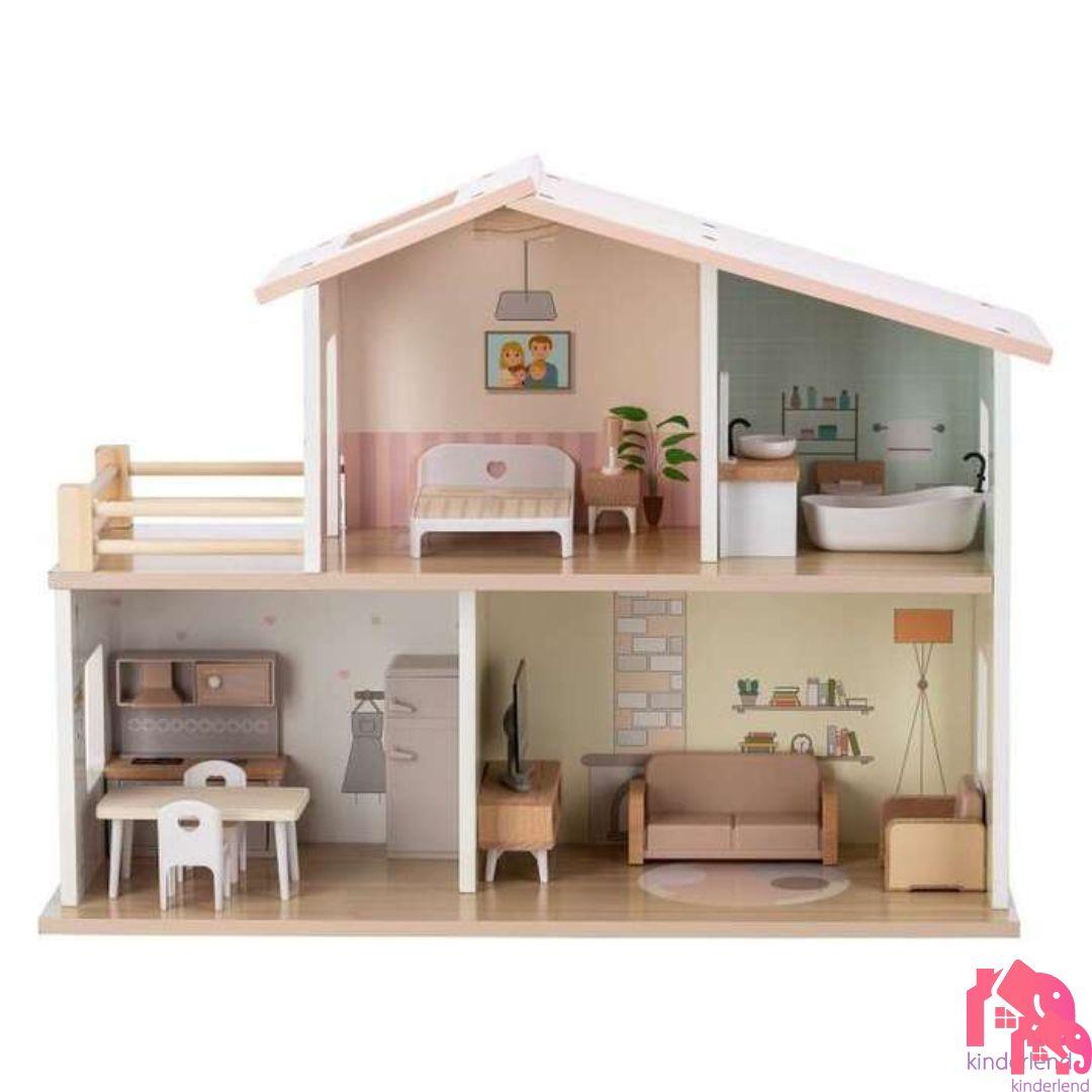 FREE 2 PLAY ДРВЕНА КУЌА ЗА КУКЛИ СО МЕБЕЛ ELLA